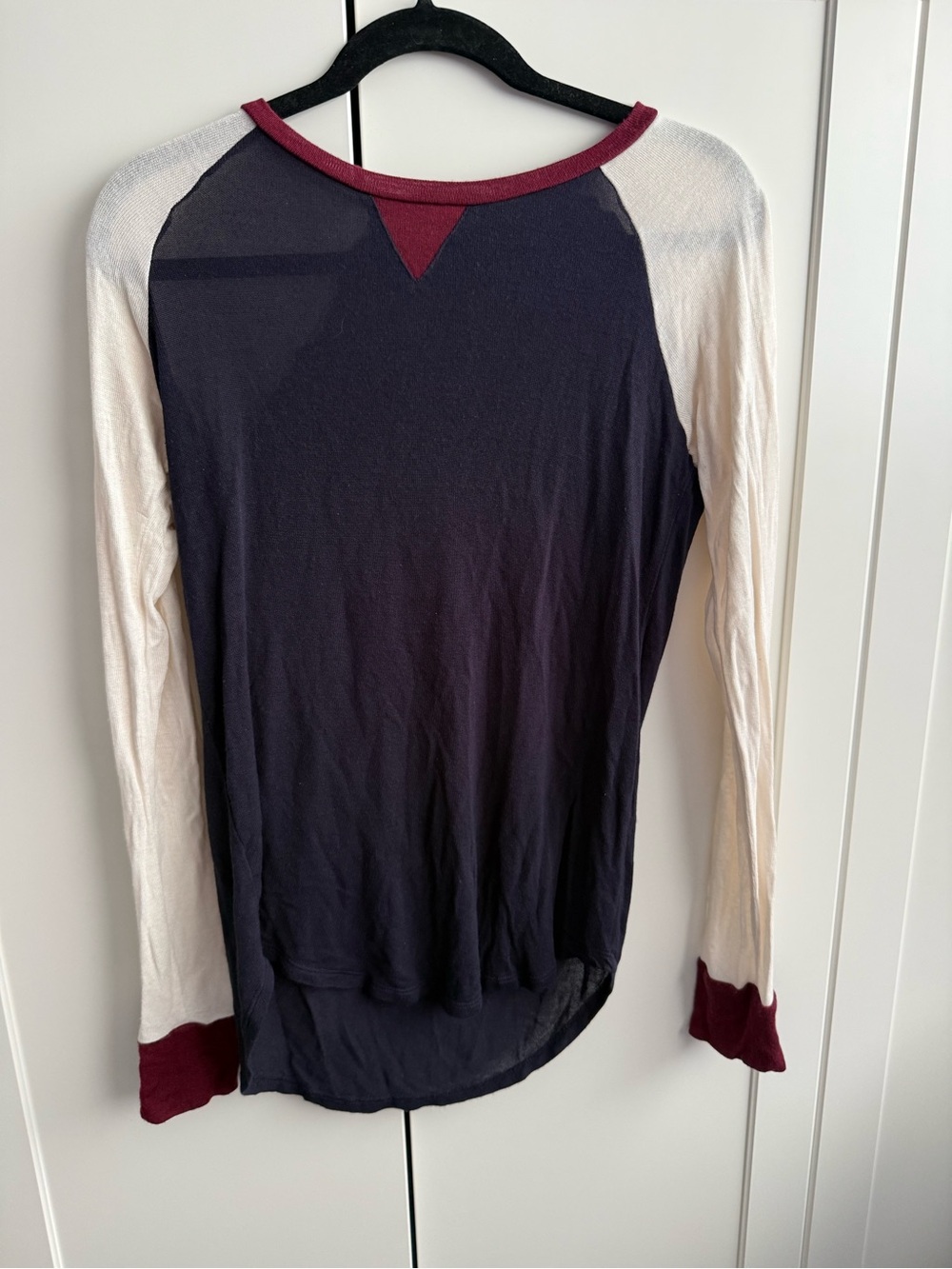 Women's Colorblock Long-Sleeve Raglan Top - Navy, Cream & Burgundy